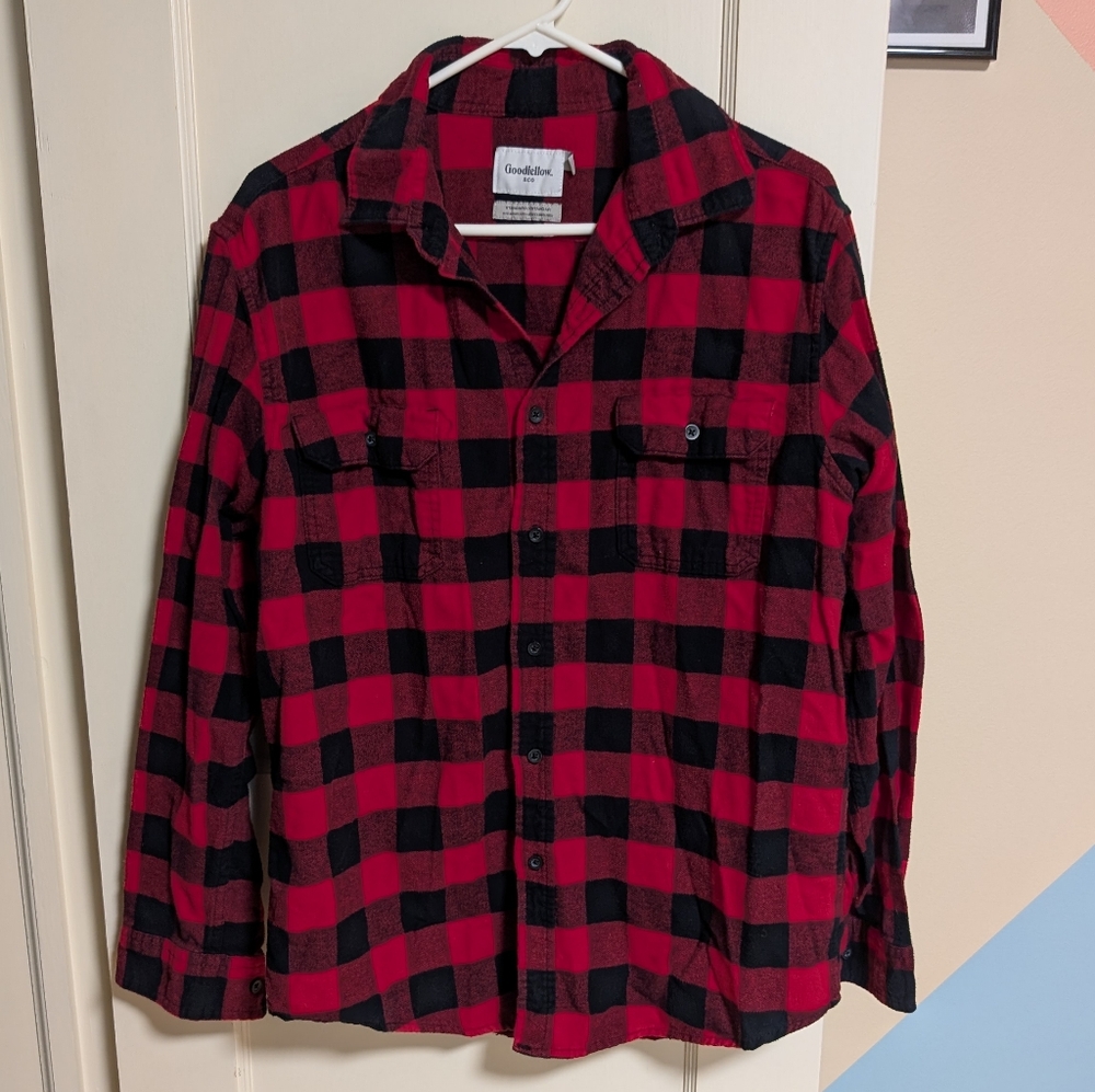 Red and Black Plaid Button-Up Shirt Goodfellow & Co.